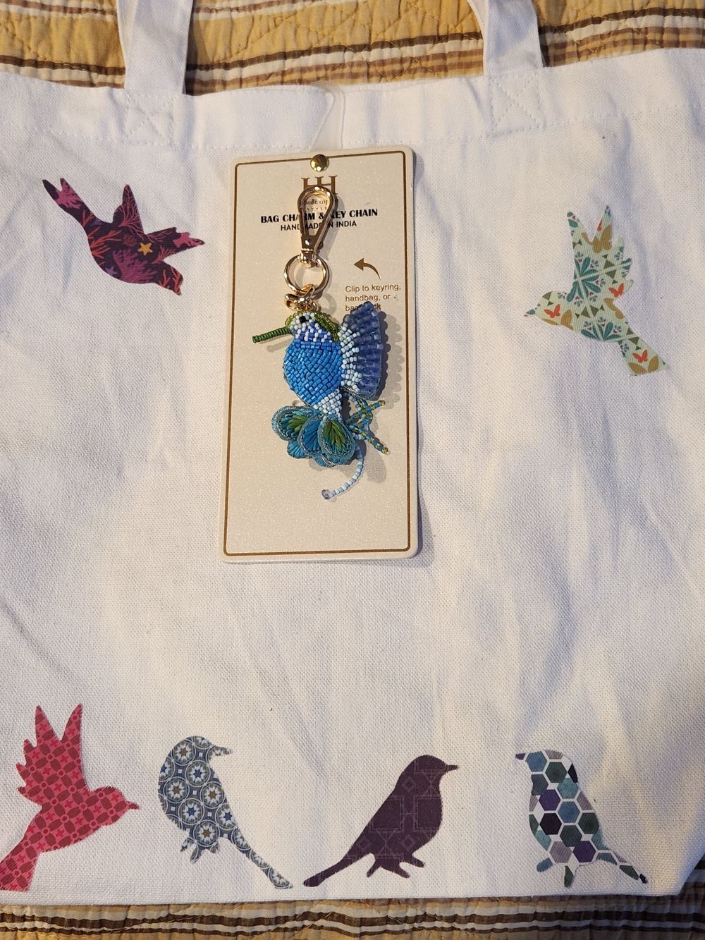 Handmade Beaded Blue Hummingbird Bag Charm/Keychain NWT W Un-used Bird Tote NWOT